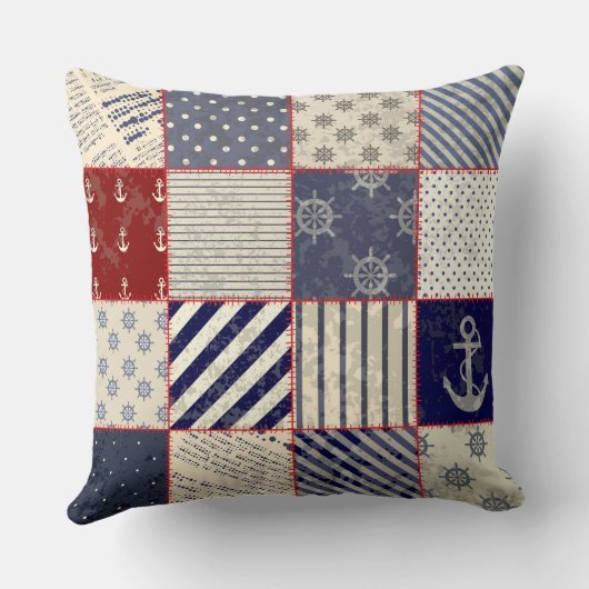 素朴な擦り切れたビーチパッチワーク写真枕 クッション (裏面)