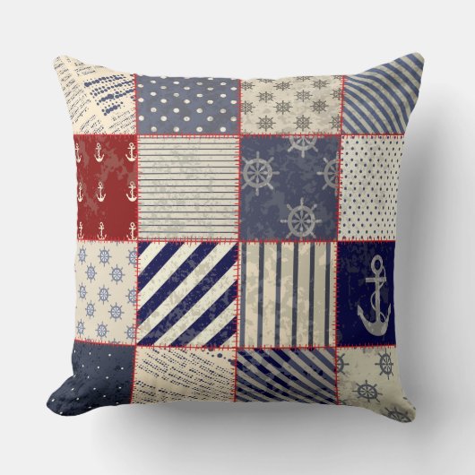 素朴な擦り切れたビーチパッチワーク写真枕 クッション (正面)