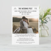 素朴な新聞風の結婚式写真のSave the Dateカード セーブザデート (スタンド正面)