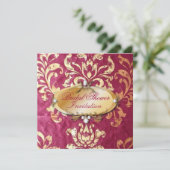 素朴な明るい赤紫色金ゴールドダマスク結婚式 招待状 (スタンド正面)