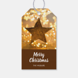 素朴な星とクリスマスイルミネーション ギフトタグ