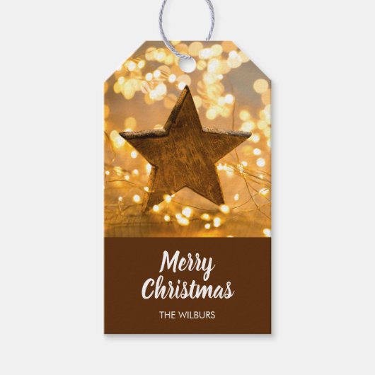 素朴な星とクリスマスイルミネーション ギフトタグ (正面)