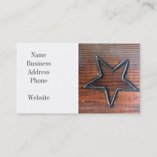 素朴な星は木製のテーブルのPyrographyに燃えました 名刺 (正面)