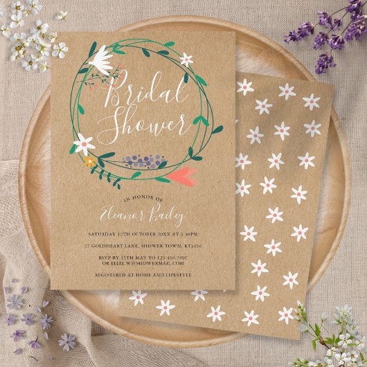 素朴な春の花のガーランド ブライダルシャワー 招待状