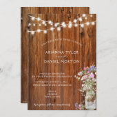 素朴な春の花のメイソンジャー ストリングライト 招待状 (正面/裏面)