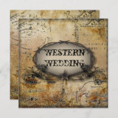 素朴な有刺鉄線のウェスタンカントリーカウボーイウェディング 招待状 (正面/裏面)