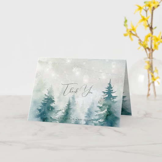 素朴な木々の冬の結婚森のサンキューカード カード (黄色い花)