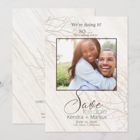素朴な木々 私たちらしい やるよ! Save the Date 招待状 (正面/裏面)