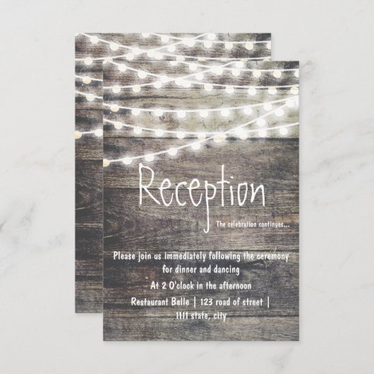 素朴な木およびひもライト結婚披露宴 エンクロージャーカード (正面/裏面)