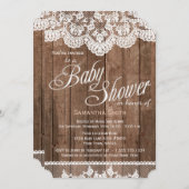 素朴な木およびレースのベビーシャワーの招待状 招待状 (正面/裏面)