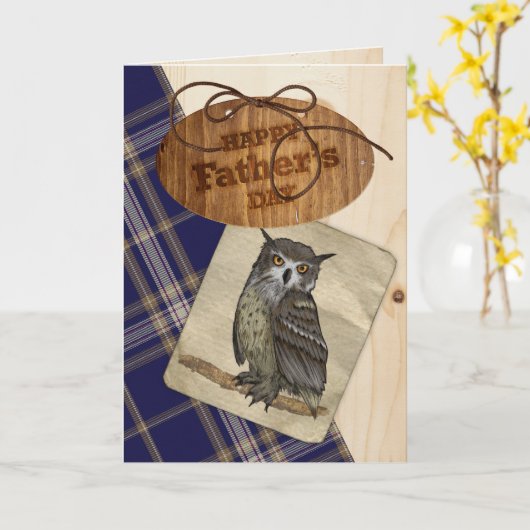 素朴な木および格子縞の父の日カード カード (黄色い花)