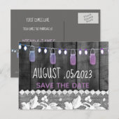 素朴な木で日付を保存，レース，文字列の光 案内ポストカード (正面/裏面)