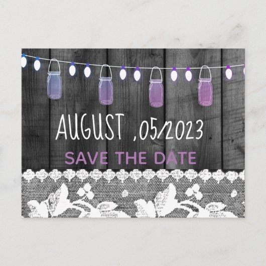 素朴な木で日付を保存，レース，文字列の光 案内ポストカード (正面)