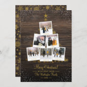 素朴な木とゴールドのクリスマスツリー 6枚の写真のカード 招待状 (正面/裏面)