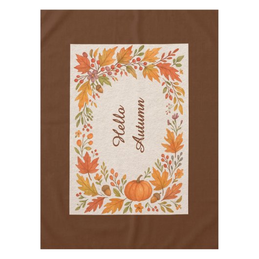 素朴な木とハイゲ離れーハロー秋 テーブルクロス (正面)