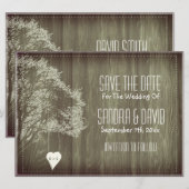 素朴な木とハートの結婚式延期のお知らせ 招待状 (正面/裏面)