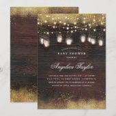 素朴な木とメイソンジャー ライトのベイビーシャワー 招待状 (正面/裏面)