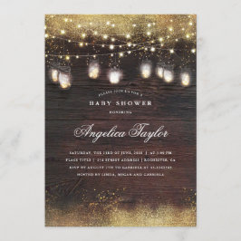 素朴な木とメイソンジャー ライトのベイビーシャワー 招待状
