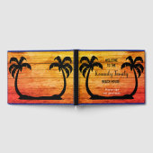 素朴な木とヤシの木のビーチハウスウェルカム ゲストブック (全面)