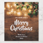素朴な木とライト メリークリスマス ワインボトルラベル ワインラベル (シングルラベル)