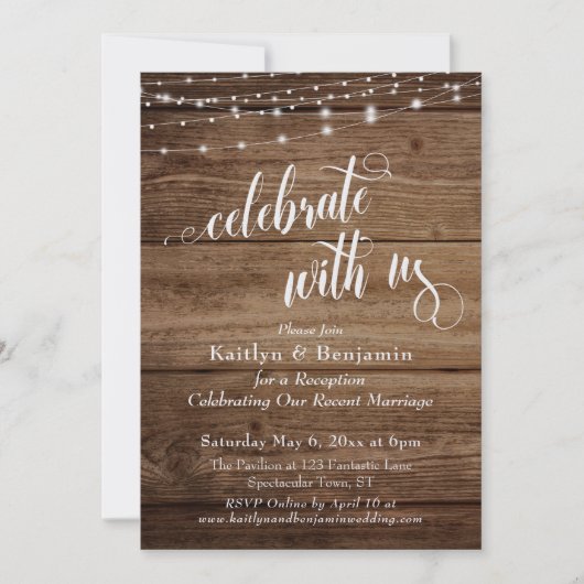 素朴な木と光のお祝い　私たちと一緒にお祝いを レセプション 招待状 (正面)