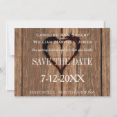 素朴な木と刻まれたハート日付を保存 マグネット招待状 (正面)