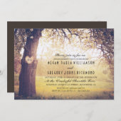 素朴な木と彫刻のハートの婚約パーティー 招待状 (正面/裏面)