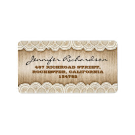 素朴な木と白いレースのウェディングラベル ラベル