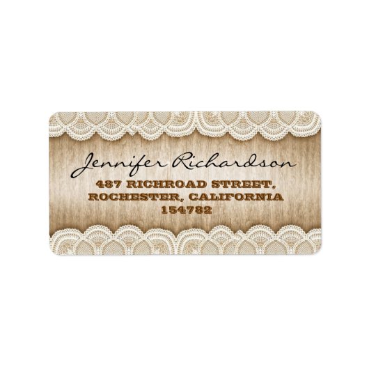 素朴な木と白いレースのウェディングラベル ラベル (正面)
