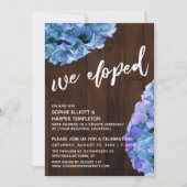 素朴な木と青いハイドランジア 私たちはこっそり結婚しました 招待状 (正面)