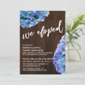 素朴な木と青いハイドランジア 私たちはこっそり結婚しました 招待状 (スタンド正面)