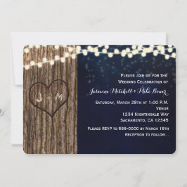 素朴な木によって切り分けられるハート夜結婚式招待状 招待状