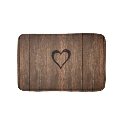 素朴な木によって燃やされるハートのプリント バスマット (正面)