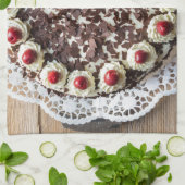 素朴な木に黒い森のケーキ キッチンタオル (折り畳み)