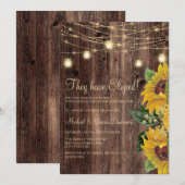 素朴な木のひまわりのストリングライトでの秘密の結婚式 招待状 (正面/裏面)