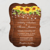 素朴な木のひまわり花のストリングライト 招待状 (正面/裏面)