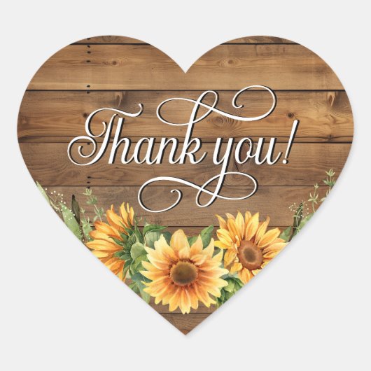 素朴な木のひまわり ありがとう!ステッカー ハートシール (正面)
