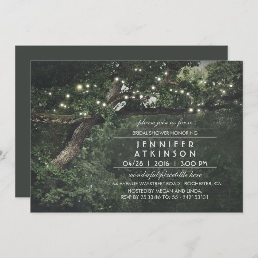 素朴な木のひもは森林ブライダルシャワーをつけます 招待状 (正面/裏面)