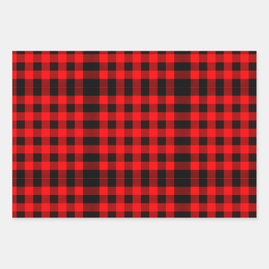 素朴な木のクリスマスディアーは赤いバッファローのチェックに耐える ラッピングペーパーシート (正面2)