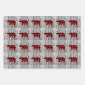 素朴な木のクリスマスディアーは赤いバッファローのチェックに耐える ラッピングペーパーシート (正面)