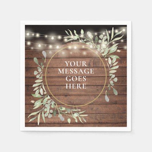 素朴な木のグリーン装飾ストリングライト スタンダードカクテルナプキン (正面)