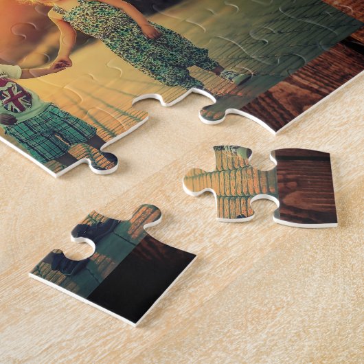 素朴な木のジグソーパズの家族コラージュ4枚の写真 ジグソーパズル (側面)