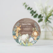 素朴な木のジャングル動物ベビーシャワー 招待状 (スタンド正面)