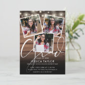 素朴な木のストリングライト 4 枚の写真 卒業パーティー 招待状 (スタンド正面)