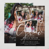 素朴な木のストリングライト 4 枚の写真 卒業パーティー 招待状 (正面/裏面)