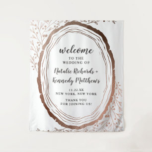 素朴な木のスライスに銅箔を貼った秋の結婚式のウェルカムサイン タペストリー