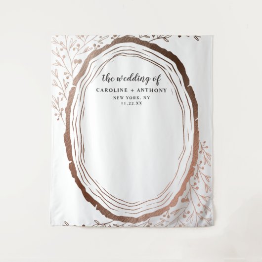 素朴な木のスライス銅箔写真ブース背景 タペストリー (正面)