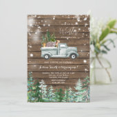 素朴な木のトラックの冬のワンダーランド1歳の誕生日 招待状 (スタンド正面)