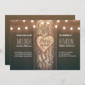 素朴な木のハートとストリングライト結婚式の招待 招待状 (正面/裏面)