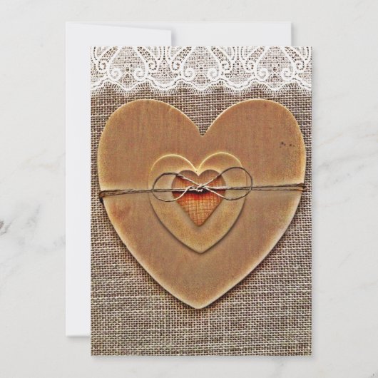 素朴な木のハートのバーラップのレースの結婚式招待状 招待状 (裏面)